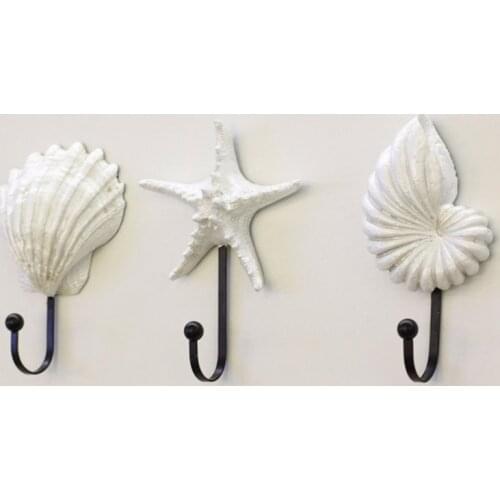 Modern Minimalist Mediterranean Style Conch Shells Starfish Wall Mounted Hat Coat Hanging Hanger Bathroom Robe Hooks