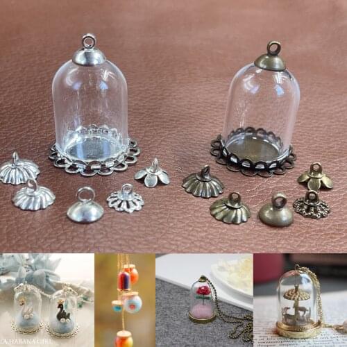 25x18mm Tube bell jars glass globe bubble doubble lace tray cap tube glass vial pendant necklace glass dome cover DIY decor