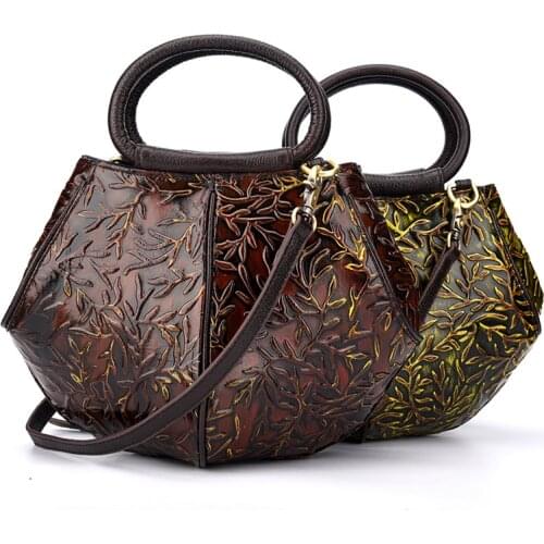 Women Shoulder Messenger Top Handle Bags Genuine Leather Embossed Luxury Natural Skin Retro Female Cross Body Tote Handbag