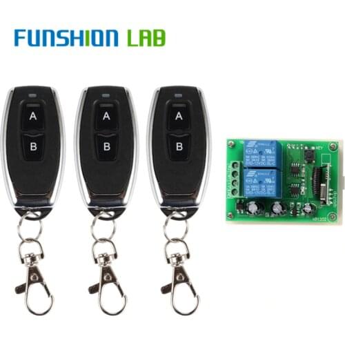 FUNSHION 433Mhz Universal Wireless Remote Control Switch DC12V 2CH RF Relay Receiver Module + 2 CH RF 433 Mhz Remote Transmitter