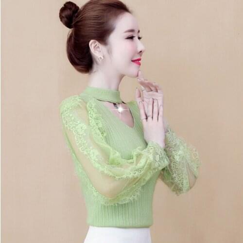 Spring Autumn Style Women Lace Blouses Shirts Lady Casual Long Sleeve Stand Collar Slim Lace Blusas Tops DD8999