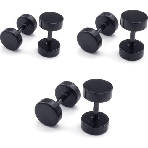 Jewelry Men Earrings, 8mm Circle Ear Studs, Stainless Steel, Black