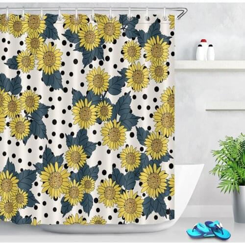 Sunflower Pattern Shower Curtain Flower Nature Simple Art Home Bathtub Decor Washable Cloth Fabric Bathroom Curtain with Hooks