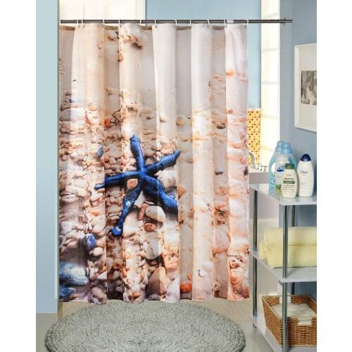 Shower Curtain Starfish Printed Fabric Mildew Resistant Waterproof Bath Curtains for Bathroom 12pcs Hooks