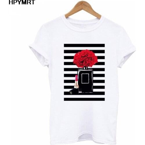 Women Clothes Flower Perfume printed Cute Summer Ladies Woman Harajuku Aesthetic Top Casual Tee Shirt Female T-shirt clothing