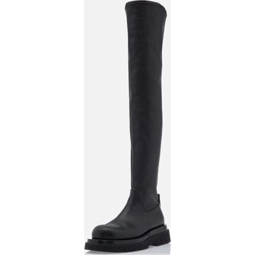 MUMANI Woman‘s Over-the-Knee Boots Genuine Leather Zipper Thin Elasticity Flat-Bottomed Long High-Barrel Elastic Platform Boots