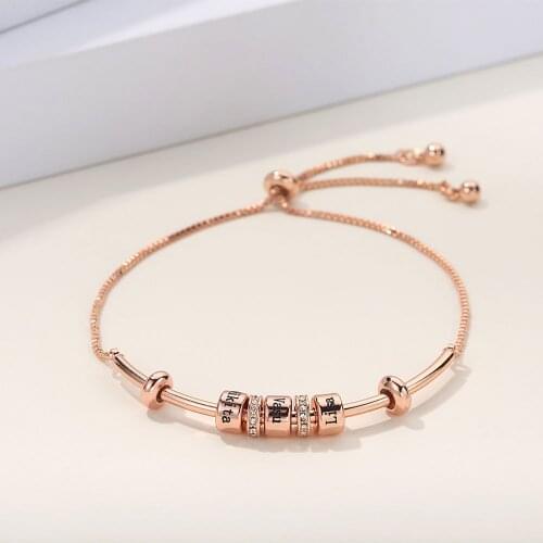 Women Fashion Personalized Name Beaded Bracelets With Crystal Custom 1-8 Names Engraved Beads Bracelet For Girl Romantic Jewelry