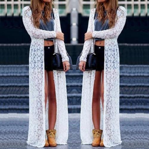 2020 Women Sheer Lace Dress Cover-up Summer Cardigan Beach Long Dress Lady Sexy New Hot Summer robe femme Elegant