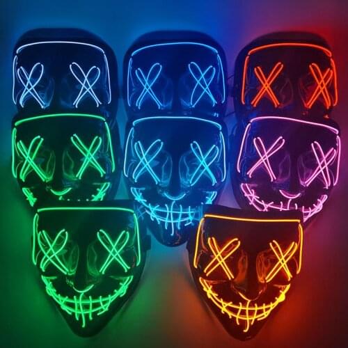1pc Led Light Mask Halloween Decoration Luminous Neon Cosmask Glowing Party Masquerade Supplies Horror Cosplay Maske Kids Gift