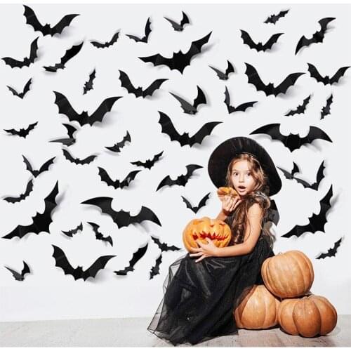 2 PCS DIY halloween decoration bar haunted house party venue garden decoration wall stickers 12 pieces of 3D PVC bat stickers