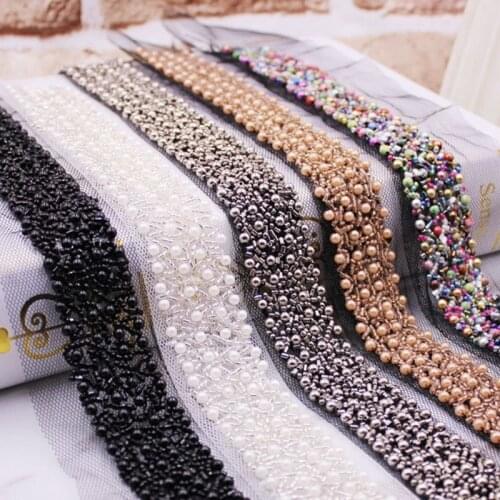2 Yards/Lot Beaded Lace Ribbon Tape Width 30mm Beads Lace Trim Fabric DIY Embroidered Collar Decoration Lace Net Cord for Sewing