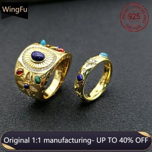 2021.7 month new S925 sterling silver Monaco jewelry golden ring Roman style original blue stone jewelry gift