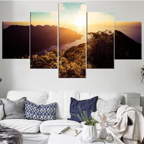 5 Pieces Wall Art Canvas Painting Sunrise Sea Surface Landscape Poster Modern Living Room Home Framework Pictures Decoration