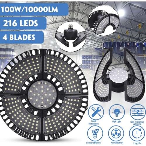 Aluminum UFO LED Garage Lights 100W 10000LM Deformable Industrial Lighting E27 216LED High Bay Industrial Lamp for Workshop