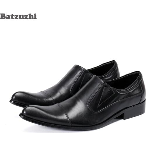 Batzuzhi Classic Mens Leather Dress Shoes Pointed Toe Black Genuine Leather Shoes Men for Business Formal, Big Size US6-12