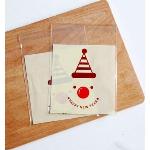 Free shipping bakery package Christmas hat decoration plastic self adhesive bag cookie biscuit candy gift packing bags supply
