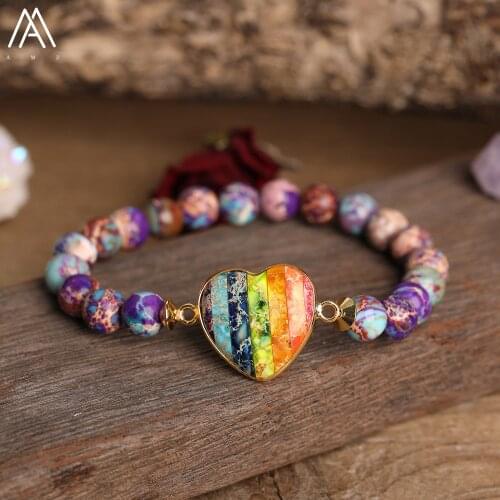 Exquisite Heart Shape Wristband Bracelet 8mm Sea Sediment Jasper Beads Elastic Stretch Bracelet Teengirls Jewelry Gift Dropship