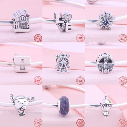 925 Sterling Silver Love Family House Ferris Wheel Matte Murano Glass Bead Fit Original Charm Pandora Bracelet Women DIY Jewelry
