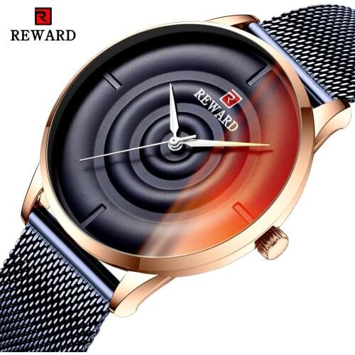 REWARD New Watch Men Fashion Black Steel Strap Quartz Wrist Watch Color Glass Top Brand Luxury Sport Watches Relogio Masculino
