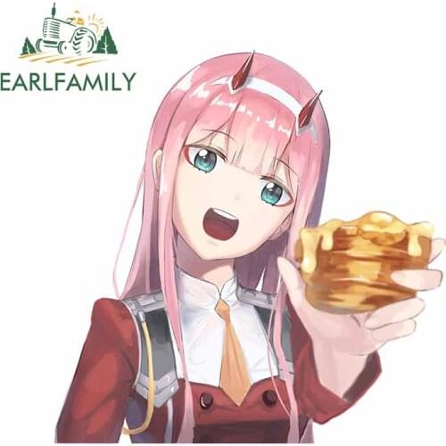 EARLFAMILY 13cm x 13cm for Darling In The FranXXX 02 Girl Cake Laptop Car Stickers Anime Personality VAN Decal Cartoon Graphics