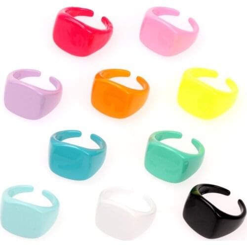 EYIKA Hip Hop Candy Color Enamel Square Open Cuff Rings for Women Girls Chunky Middle Finger Ring Summer Statement Jewelry Gifts