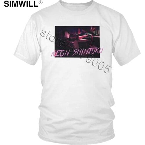 Stylish Neon Shinjuku Tshirt Men Graphic Pure Cotton Tees Round Neck Short Sleeve Japanese Manga Anime T shirt