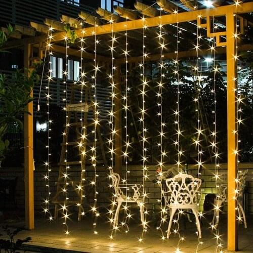 3x3M 300 LED Solar Window Curtain String Light Solar Christmas Fairy Lights For Wedding Party Home Garden Park