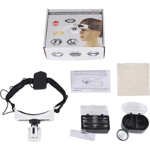 Head Wear Magnifying Glasses Eyewear Loupe with LED Light Helmet 1X-20X Magnifier Glass for Repair Jeweler Third Hand