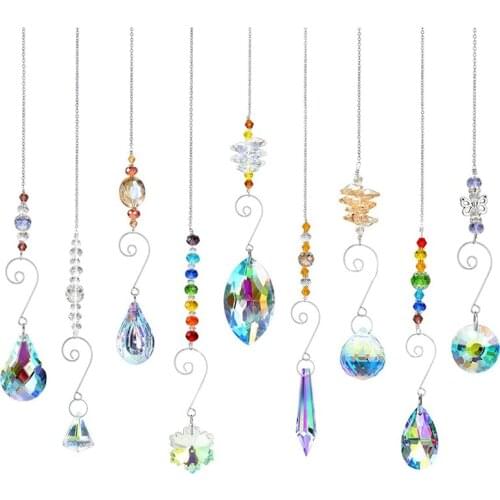 Crystal Suncatchers,Hanging Crystals Ornament Sun Catcher With Chain,9 Pack Glass Beads Ball Prisms Pendant Rainbow
