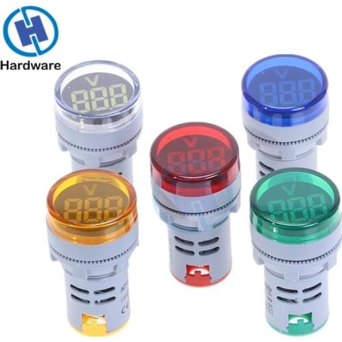 22mm LED Digital Display Gauge Volt Voltage Meter Indicator Signal Lamp Voltmeter Lights Tester Combo Measuring Range 20-500VAC