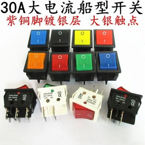 KCD4 30A 250V 4 6 Pin ON-OFF Boat Rocker switch KCD4 power switch with led indicator light 30A/250V 25*31MM