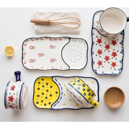 Japanese-style hand-painted ceramic tableware set home Western dish breakfast plate bread dessert fruite plate bowl dish set