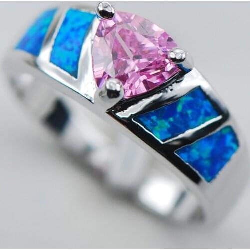 Pink Crystal Zircon Blue Opal 925 Sterling Silver Ring Size 6 7 8 9 10 R1298
