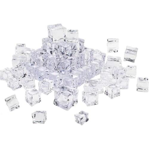 HOT 100Pcs Artificial Ice Square,Acrylic Square Glass Luster Ice Square Fake Crystal Clear Photography Props Kitchen Decor