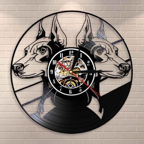 Dog Breeds Head Portraits Doberman Pinscher Wall Clock Doberman Animals Puppy Vinyl Record Wall Clock Watch Dog Pet Lovers Gift