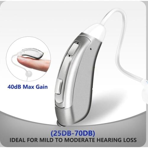 Mini BTE Hearing Aid Silver Digital Wireless Adjustable Tone Sound Amplifier Elderly Deafness Severe Loss Ear Health Aids Device