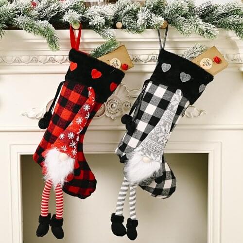 2021christmas new products festival supplies love fluffy leg hanging lattice Christmasstockings Christmas socks gifts Apple bags