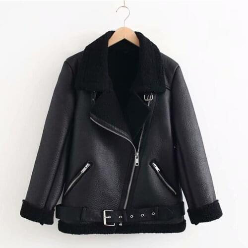 New autumn winter womens fur one coat female fashion medium long plus size motorcycle lapel loose leather coats women overcoat