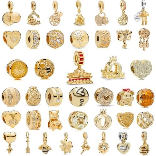 New Fashion Charm Original Golden Beehive Bee Castle Series Beads Suitable for Original Pandora Ladies Bracelet Jewelry Gift