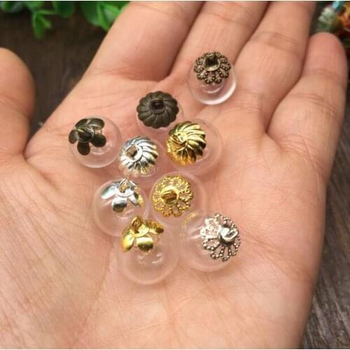 20sets 12*3mm handmade empty glass globe/balls with 9 style silver/bronze/gold metal cap set jewelry findings Glass vial pendant