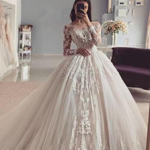 Glamorous Scoop Necklines Wedding Dresses Applique Lace A-line Bridal Dress Formal Gown Party Vestidos de Noiva 2020
