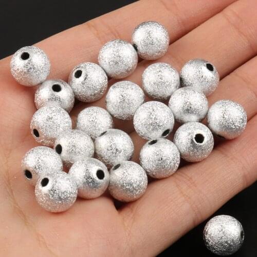 Silver Plated Stardust Acrylic Beads Matte Round Ball Spacer Beads Charms Findings 4mm-12mm for Jewelry Making Diy Bracelet