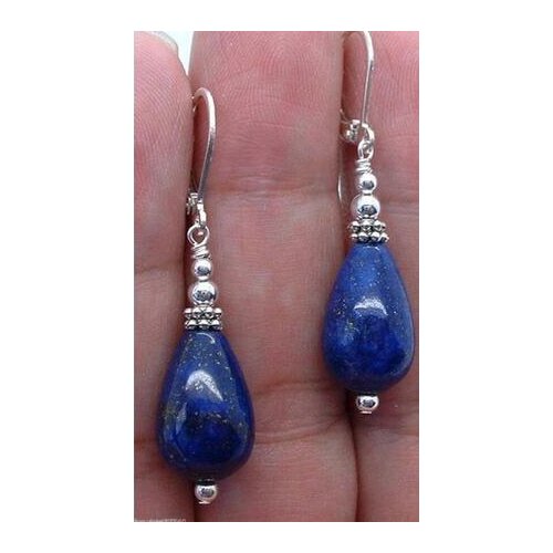 Handmade Drops Blue Lapis Lazuli Gem Sterling Silver Leverback Earrings