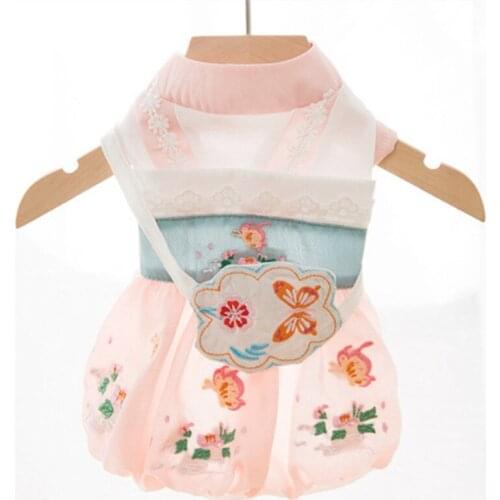 Chiffon Dog Dress Chinese Style Pet Dog Clothes Summer Pet Clothing Cat Yorkie Chihuahua Puppy Costume Small Dog Apparel Skirt