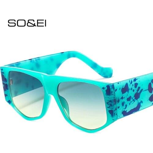 SO&EI Fashion Oversized Square Colorful Leopard Sunglasses Women Vintage Gradient Eyewear Shades UV400 Men Wide Legs Sun Glasses