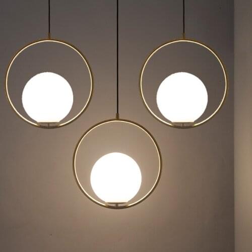Nordic Glass Ring Pendant Lights Metal Gold Pendant Lamps For Living Room Bedroom Kitchen Fixtures Hanglamp Indoor Lightings