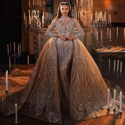 Saudi Arabia Middle East Beading Wedding Dresses With Detachable Skirt Rhinestone Customized Bride Dress Bridal Gowns Robes 2021