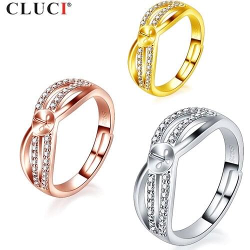 CLUCI Silver 925 Twisted Circle Pearl Ring Mounting Jewelry Classic Sterling Silver Zircon Women Wedding Rings SR2246SB