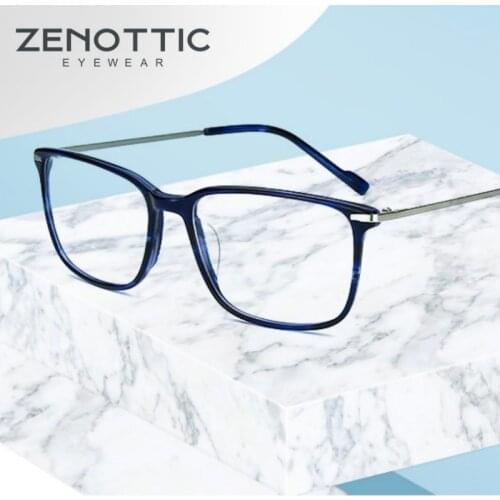 ZENOTTIC Acetate Square Eye Glasses Frame Men Retro Oversize Optical Myopia Spectacle Frames Women CR-39 Clear Lens Eyewear