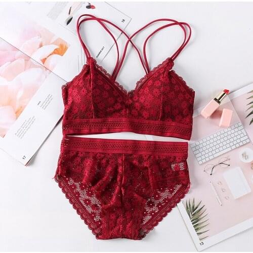 Women Bras Panties Two-piece Set Sexy Lace Lingeries Beauty Back Bra Set Underwear